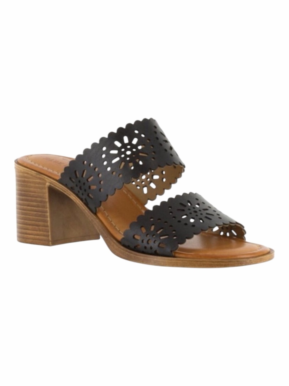Tuscany by Easy Street Vegan Leather Navy Laser-cut Block Heel Sandals. Size 6.5